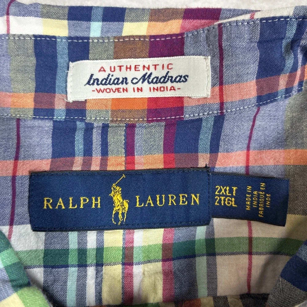 Polo Ralph Lauren Indian Madras Plaid Mens 2XLT Tall Cotton Button Down Shirt